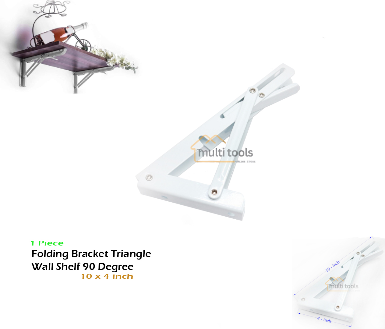 10 Inch Folding Bracket Triangle Wall Shelf 90 Degree